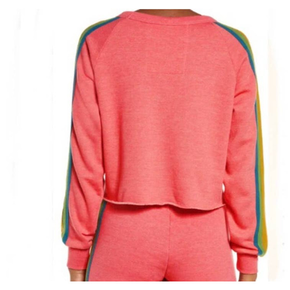 AVIATOR NATION Cropped Bolt Stitch Sweatshirt Pink Striped XS - Picture 4 of 7